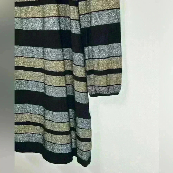 Three Dots Silver Gold Black Metallic Stripe Long Sleeve Dress Size Small - Picture 12 of 14